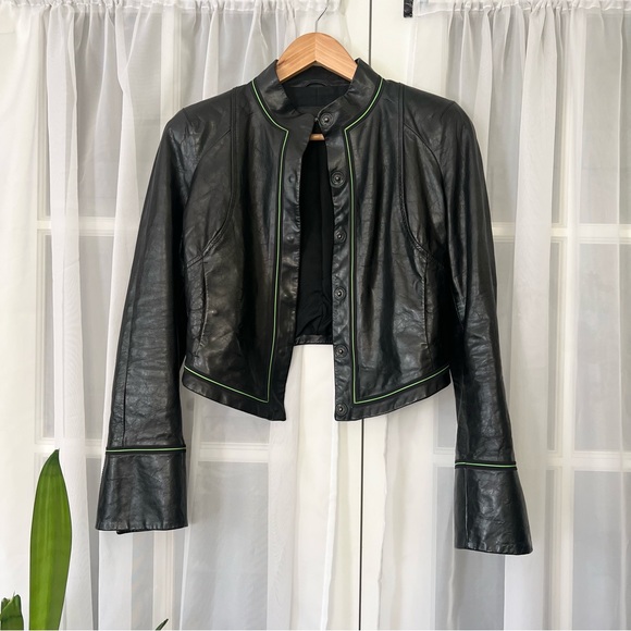 Emporio Armani Sporty Cropped Leather Jacket Size 40 - Picture 1 of 9